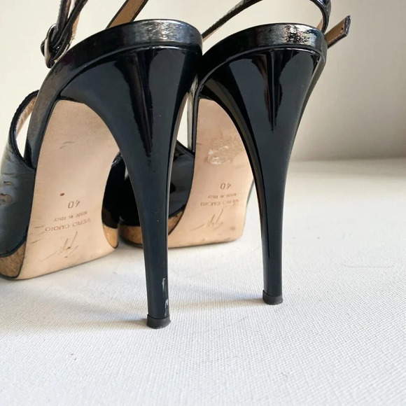 Giuseppe Zanotti Black PAtent leather Round toe Slingback Heels 40 - Picture 4 of 7
